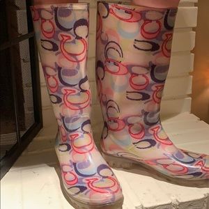 Coach multi color rain boots sz 8